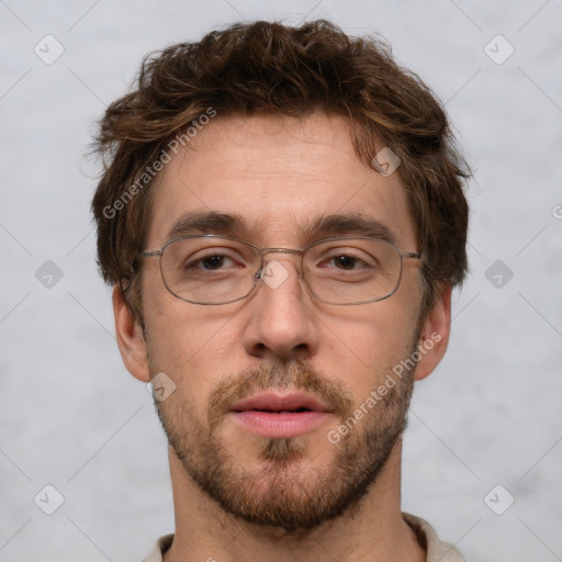 Neutral white adult male with short  brown hair and brown eyes