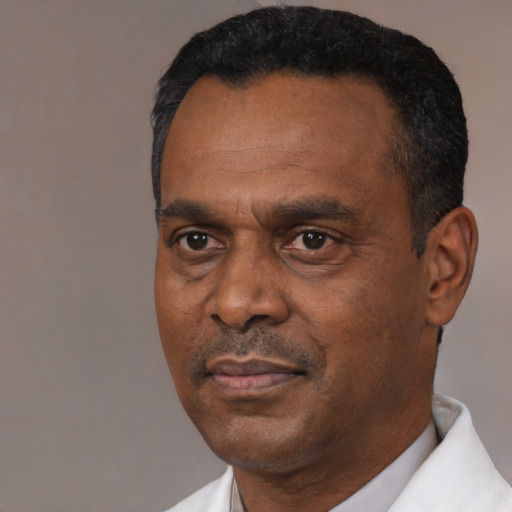 Neutral black adult male with short  black hair and brown eyes