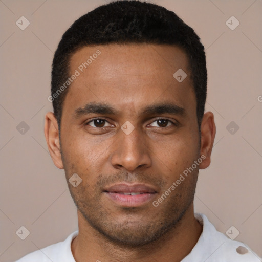Neutral black young-adult male with short  brown hair and brown eyes