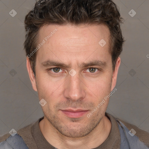 Neutral white adult male with short  brown hair and brown eyes