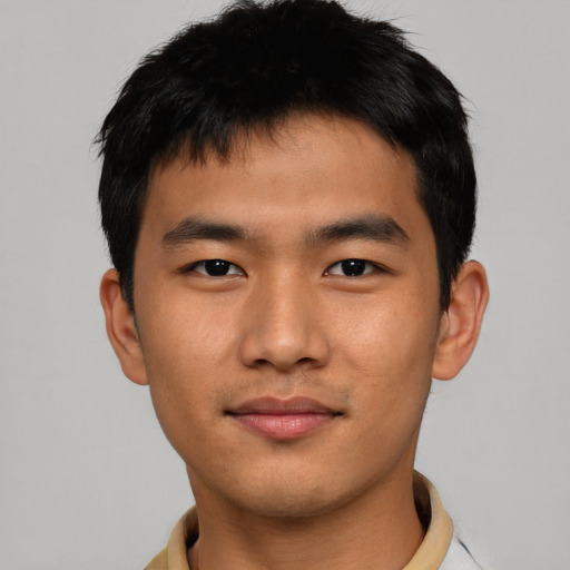 Neutral asian young-adult male with short  black hair and brown eyes