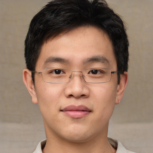 Neutral asian young-adult male with short  brown hair and brown eyes