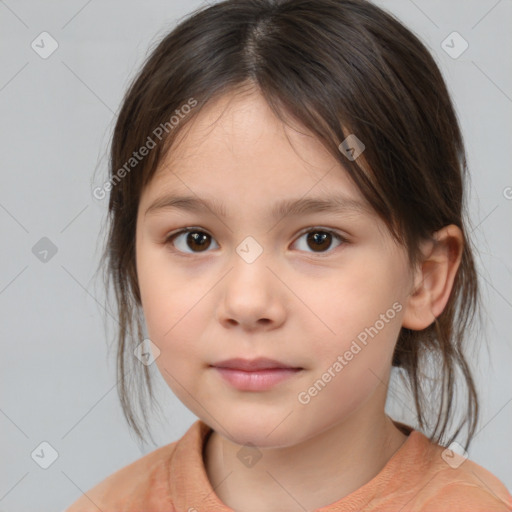 Neutral white child female with medium  brown hair and brown eyes