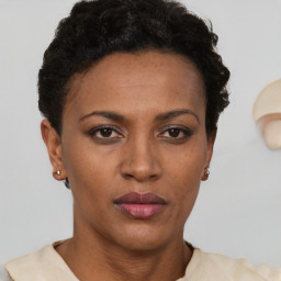 Neutral black young-adult female with short  brown hair and brown eyes