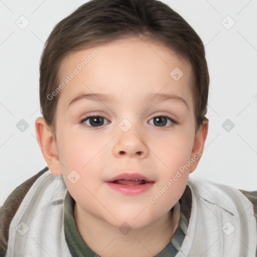 Neutral white child female with short  brown hair and brown eyes