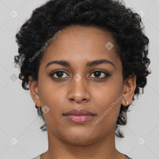 Neutral black young-adult female with short  brown hair and brown eyes