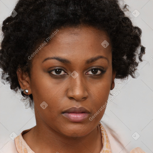 Neutral black young-adult female with medium  brown hair and brown eyes