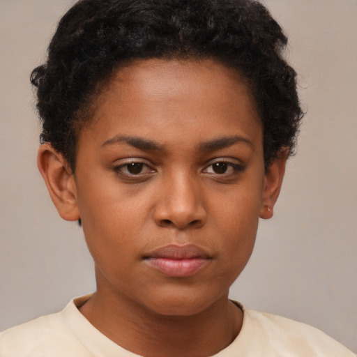 Neutral black young-adult female with short  brown hair and brown eyes