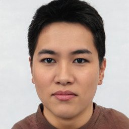 Neutral asian young-adult male with short  black hair and brown eyes