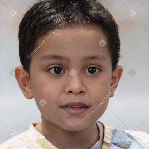 Joyful white child male with short  brown hair and brown eyes