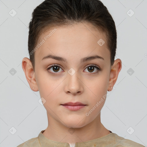 Neutral white child female with short  brown hair and brown eyes