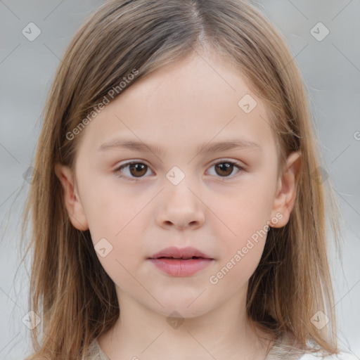 Neutral white child female with medium  brown hair and brown eyes