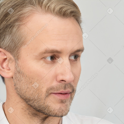 Neutral white adult male with short  brown hair and brown eyes