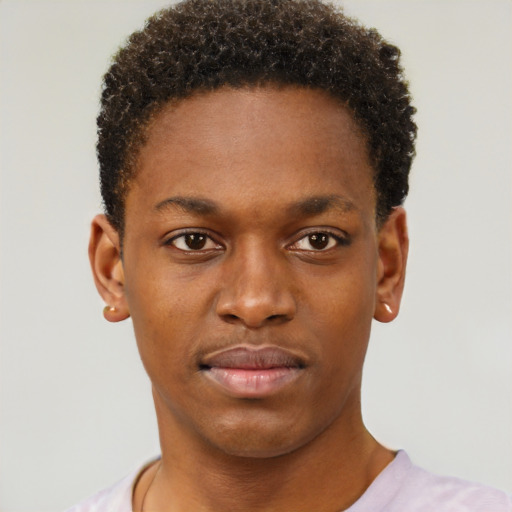 Neutral black young-adult male with short  brown hair and brown eyes