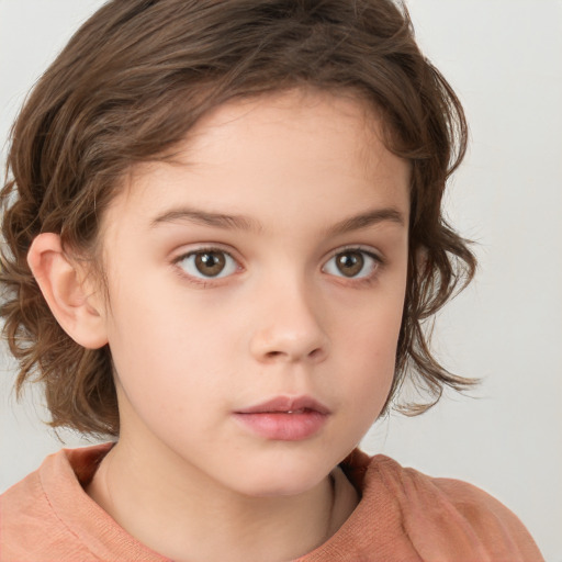 Neutral white child female with medium  brown hair and brown eyes