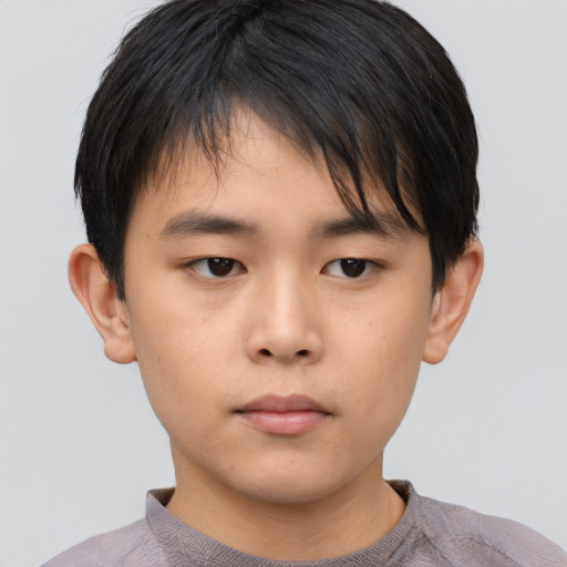 Neutral asian child male with short  brown hair and brown eyes