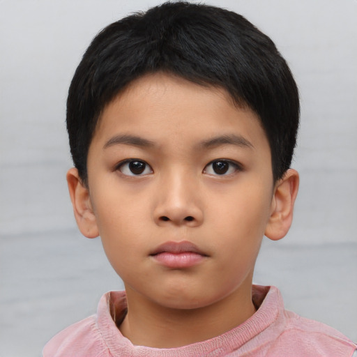 Neutral asian child female with short  brown hair and brown eyes