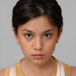 Neutral white young-adult female with short  brown hair and brown eyes