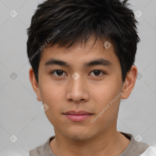 Neutral asian young-adult male with short  brown hair and brown eyes