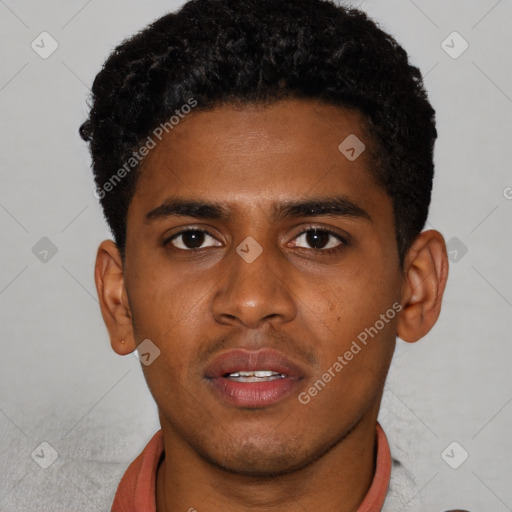 Neutral black young-adult male with short  brown hair and brown eyes
