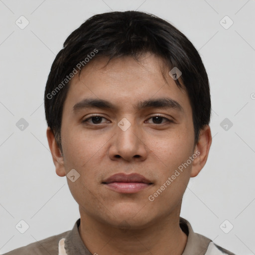 Neutral asian young-adult male with short  black hair and brown eyes