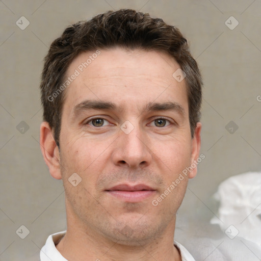 Neutral white adult male with short  brown hair and brown eyes