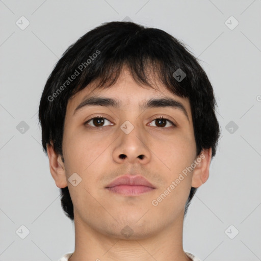 Neutral asian young-adult male with short  black hair and brown eyes