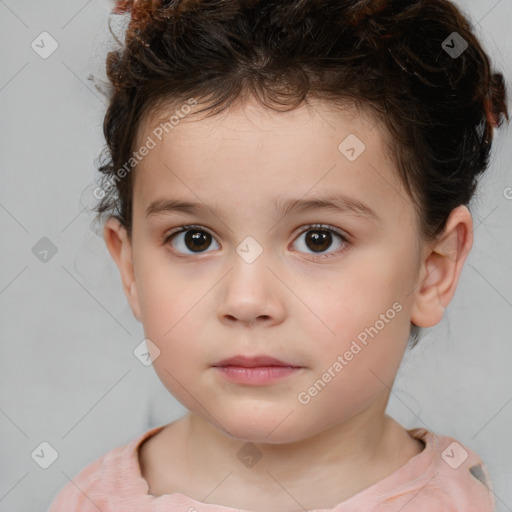 Neutral white child female with short  brown hair and brown eyes