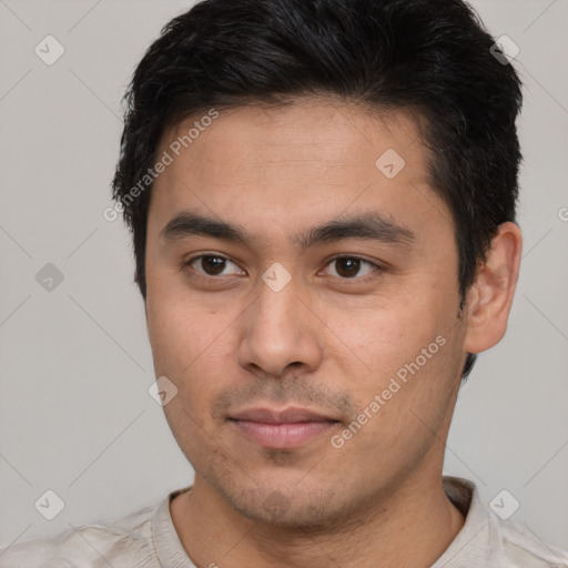 Neutral asian young-adult male with short  brown hair and brown eyes