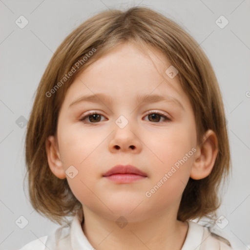 Neutral white child female with medium  brown hair and brown eyes