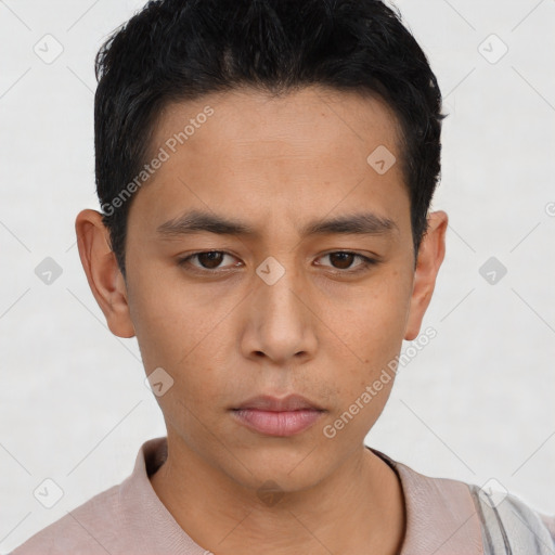 Neutral asian young-adult male with short  black hair and brown eyes