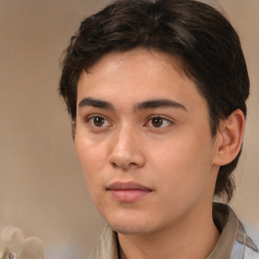 Neutral white young-adult male with medium  brown hair and brown eyes