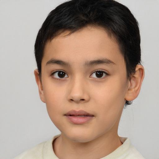 Neutral asian child female with short  brown hair and brown eyes