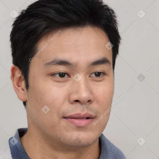 Neutral asian young-adult male with short  brown hair and brown eyes