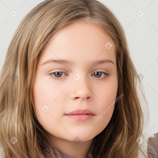 Neutral white child female with long  brown hair and brown eyes