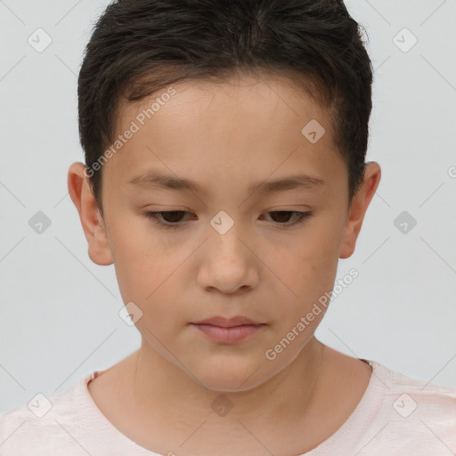 Neutral white child female with short  brown hair and brown eyes