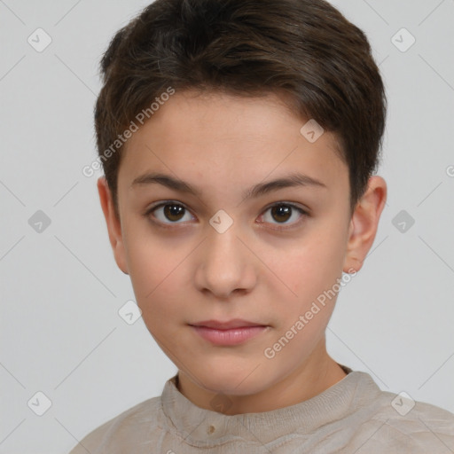 Neutral white child female with short  brown hair and brown eyes