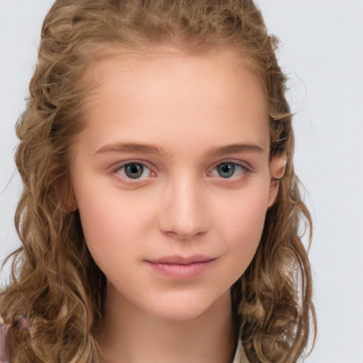 Neutral white child female with long  brown hair and brown eyes