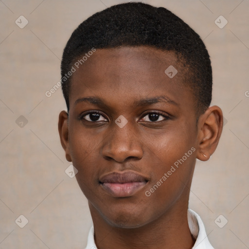 Neutral black young-adult male with short  brown hair and brown eyes