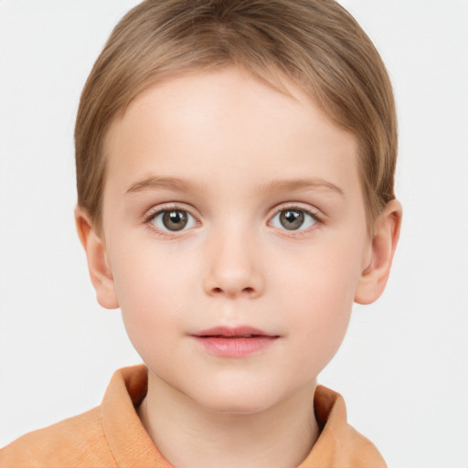 Neutral white child female with short  brown hair and grey eyes