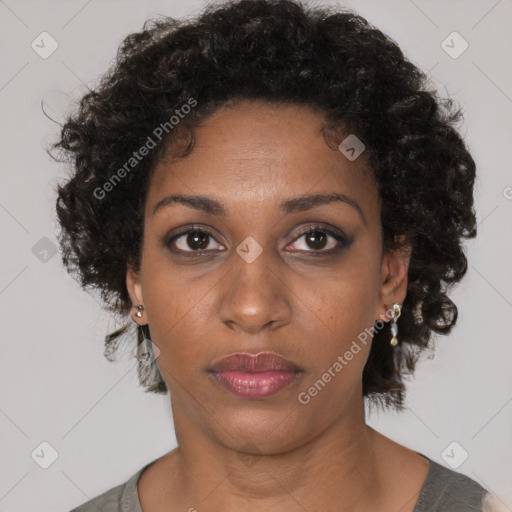 Neutral black young-adult female with short  brown hair and brown eyes