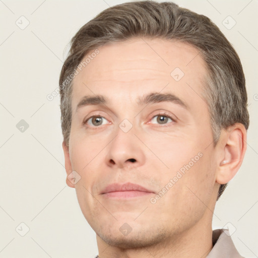 Neutral white adult male with short  brown hair and brown eyes