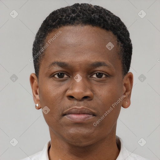 Neutral black young-adult male with short  brown hair and brown eyes
