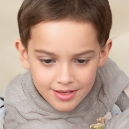 Joyful white child female with short  brown hair and brown eyes