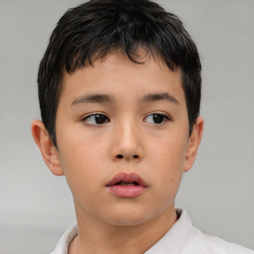 Neutral asian child male with short  brown hair and brown eyes