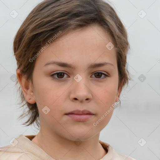 Neutral white child female with short  brown hair and brown eyes