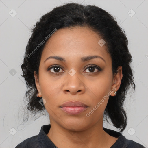 Neutral black young-adult female with medium  black hair and brown eyes