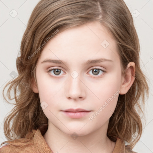 Neutral white child female with medium  brown hair and brown eyes