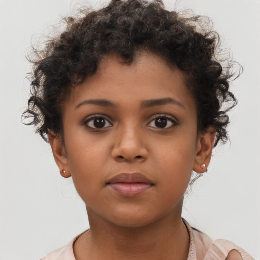 Neutral black child female with short  brown hair and brown eyes