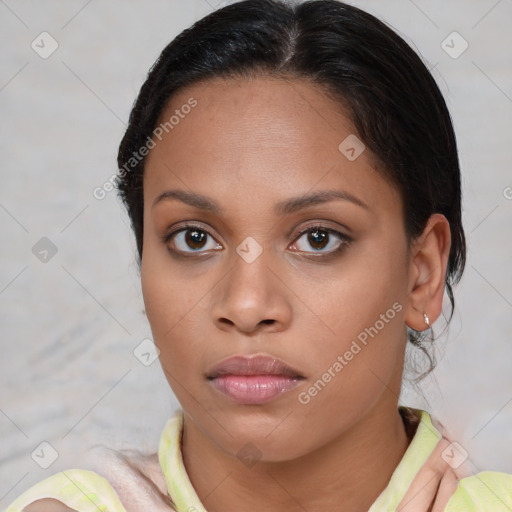 Neutral asian young-adult female with medium  brown hair and brown eyes